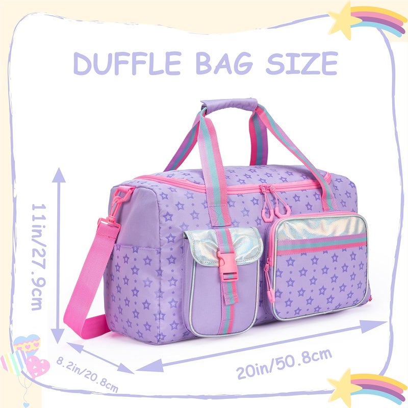 Oruiji Kids Duffle Bag Girls Women Gifts Travel Overnight Bag for Girls Women Tote Sleepover Bags for Girl Gym Dance Bags with Shoes Compartment Purple - Image 2